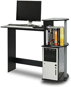 Furinno COMPACT Desk, 28.5" Wide Gaming Desk with Shelves, Computer Desk with Book Shelf, Office Desk for Home Office, Study Room, Dorm, Bedroom, Black