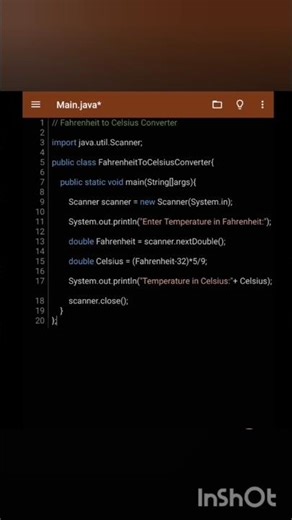 Fahrenheit to Celsius Converter in java. #java #python #programming #javascript #coding #programmer