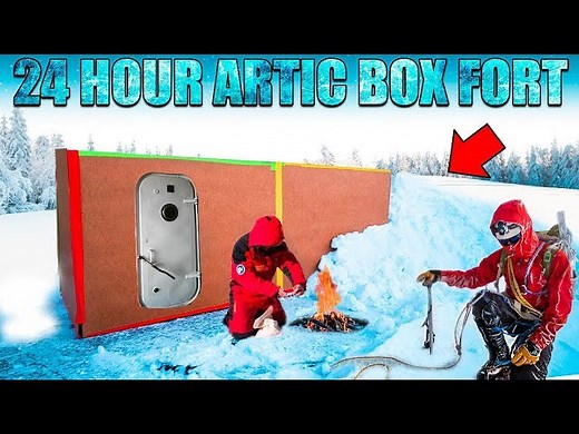 24 HOUR ARTIC BOX FORT CHALLENGE!! ?❄️ -20 Degrees, Snow Fort & More!