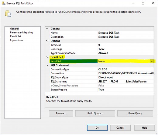 Execute SQL Task in SSIS: Output Parameters vs Result Sets