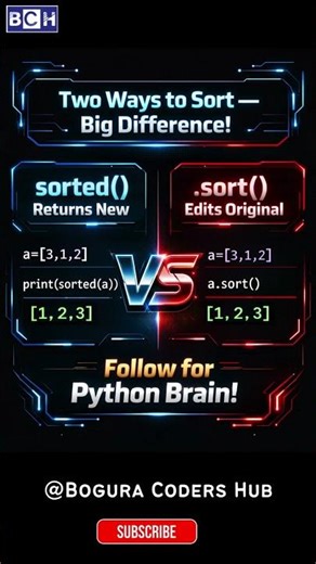 Python Sorting Secret 😱 | sorted () vs .sort() in 30 Seconds | Two Ways to Shor Big Difference |Code