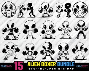 Alien Boxing Bundle Svg Png Jpeg Eps Dxf Bundle Silhouette Clipart Cricut Vector Commercial Use Custom Alien Boxing Ufo Alien Boxer Sports - Etsy Canada