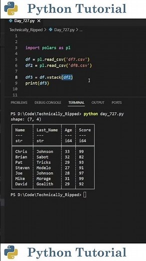 How to Vertically Stack DataFrames in Polars | Python Tutorial