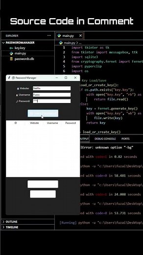 🔐 Create Secure Password Manager in Python with Encryption! #python #tkinter #coding #shorts