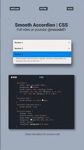 Smooth Accordion Animations with Pure HTML, CSS & JS | MZCode01 #accordion #css #html #js #shorts