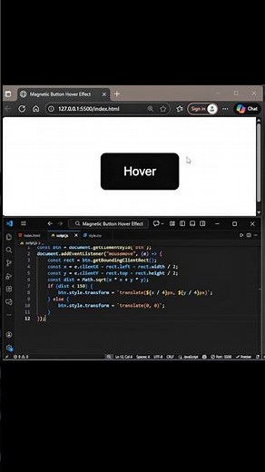 Magnetic Button Hover Effect using HTML CSS and JavaScript