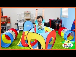 Ryan Pretend Play Obstacle Course Play Tent for Egg Surprise!!!