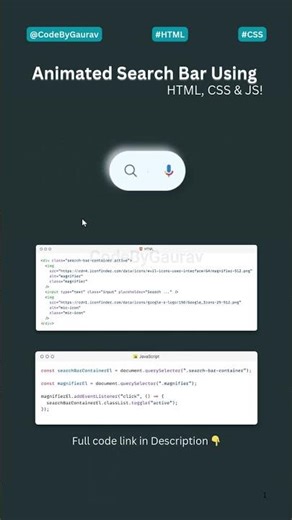 ✨Animated Search Bar Using HTML, CSS & JS! 🔍 | CSS & JavaScript Search Bar Animation – Must Try! 🎭⚡