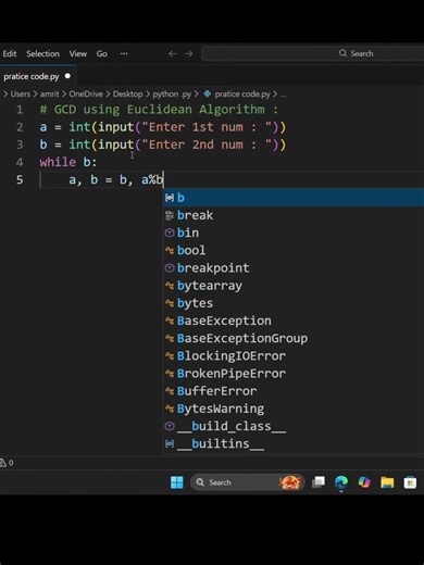 GCD Using Euclidean Algorithm #shorts #python