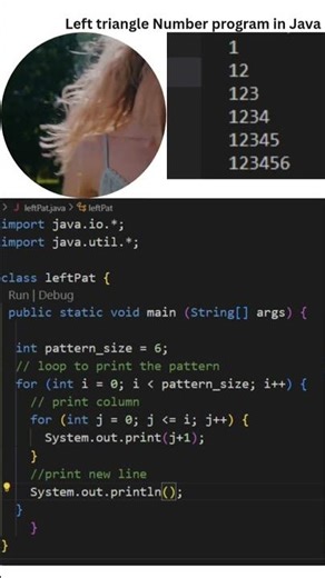 Left triangle Number pattern in java #java #coding #support #viral #programming #javaprojects #java