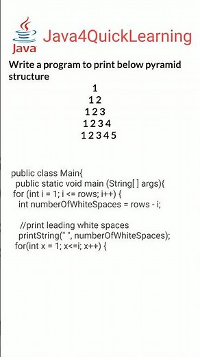 Program to print number pyramid structure in java || Interview Questions || #Java4QuickLearning