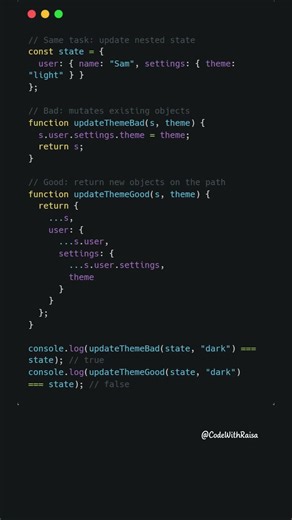 Why mutating state causes unpredictable bugs #javascript #coding #shorts