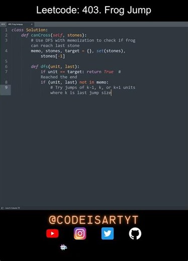 Leetcode 403. Frog Jump in Python | Python Leetcode | Python Coding Tutorial | Python Coding ASMR