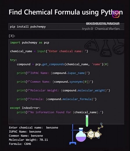 Find Chemical Formula using Python #coding #python #programminglanguage #chemicalformula #daily