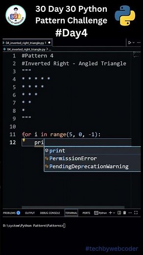 Day 4: Easy Inverted Right - Angled Triangle Pattern in Python | 30 Days of Code