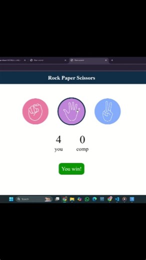 Mr Gen-Z on Instagram: "Rock Paper Scissors — Built ENTIRELY with JavaScript! #RockPaperScissors #JavaScript #GameDev #WebDevelopment #Coding #LearnToCode #Frontend #Programming #TechShorts #BuildInPublic #CodingForBeginners Ever wondered how to create a game from scratch? I built this Rock Paper Scissors game live — and you can play against the computer! 🤖🎮 In this Short, you’ll see: ✅Fully interactive UI with buttons & instant results ✅Computer random choice generator 🎲 ✅Live score tracking