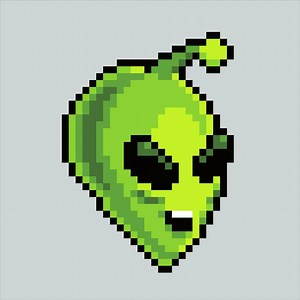 Download Pixel art illustration UFO Alien icon. Pixelated Alien. Green Alien emoji icon pixelated for the pixel art game and icon for website and video game. old school retro. for free