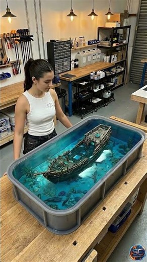 Sinking a Ship Into Clear Resin for This Table #satisfying #diy
