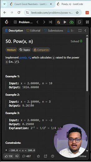 LeetCode 50: Pow(x, n) using recursion in JavaScript