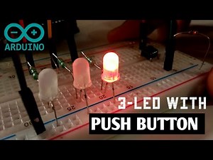 3-LED and push button control with arduino uno