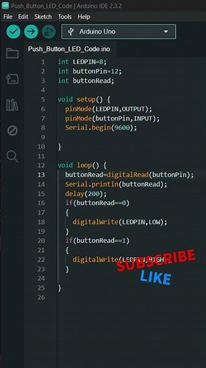 Arduino code- How to code a push button to turn on and off a led in arduino #arduino #electronics