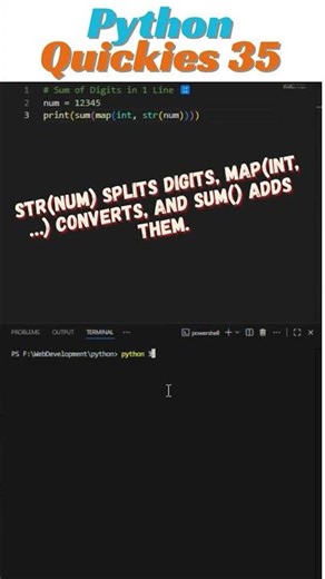 Sum of Digits in 1 Line🔢 in python | PyQuickies #35 #python #coding
