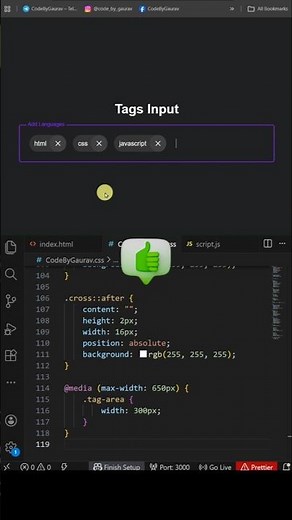 Tags Input Field using JavaScript 🔥 | Add & Remove Tags UI | #webdevelopment #shorts #coding