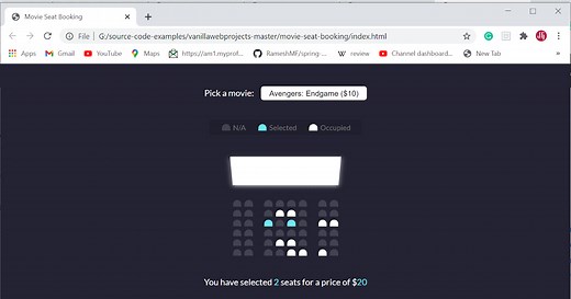 Movie Seat Booking Project with JavaScript, HTML and CSS