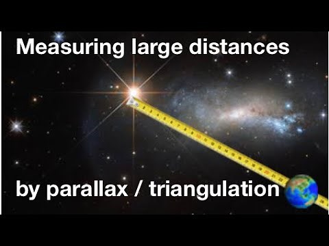 Using parallax / triangulation to measure large distances in astronomy: from fizzics.org