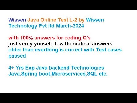 Wissen Java Online Test L 2 |by Wissen Technology Pvt ltd|Real HackerEarth Online Test-2024