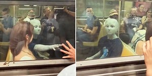 'Alien' seen walking around on New York subway in creepy viral footage