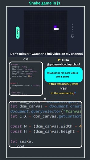 Snake Game in HTML CSS JavaScript 🐍 | JavaScript Game Project #Shorts #javascriptproject #godesweb