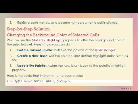How to Change the Background Color of Selected Cells in PyQt5 QTableWidget