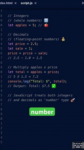 Integers vs Decimals in JavaScript #JavaScript #CodingForBeginners #LearnToCode #WebDev #CodeShorts
