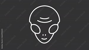 2D white simple thin line animation of alien face, HD video with transparent background, seamless loop 4K video representing space.