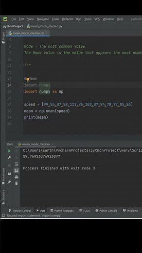 Mean, Median & Mode using Numpy #shorts #pythonprogramming