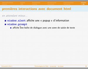javascript : les bases du langage : objets et premières interactions