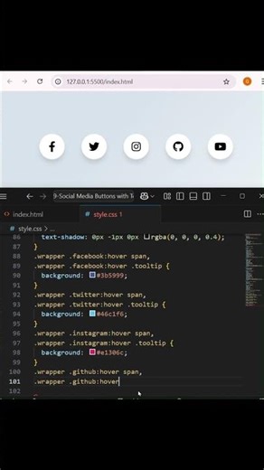 📱 Social Media Icons with Tooltip on Hover #webdevelopment #coding #hovereffect #shotrs