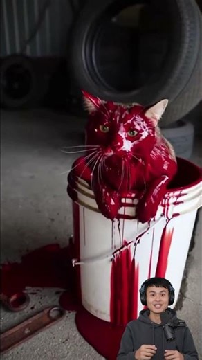 Is This an Alien Cat? 🛸 Neon Red Transformation!Funny video, try not to laugh #funny