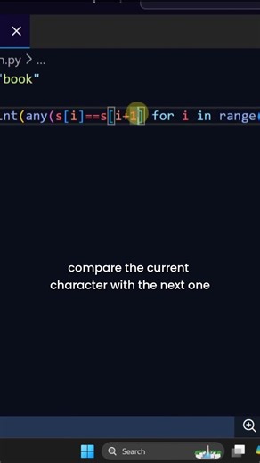 Check if string has 2 repeat letters #coding #python #programming