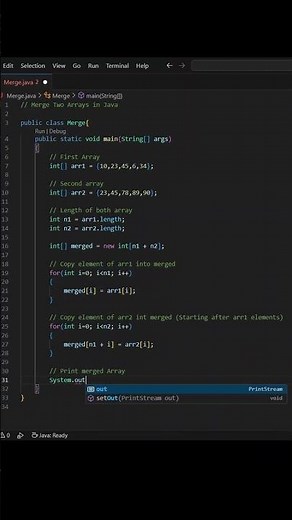 Merge Two Arrays in Java | Java Coding for Beginners | Java Array Tutorial #shorts