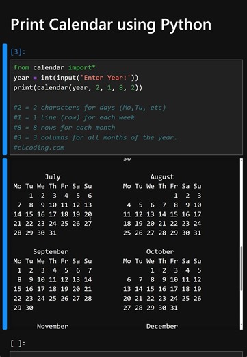 Print calendar using Python | Python Coding