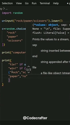 Rock paper Scissors in python 🐍 #codingshorts #coding #tictactoe #python #correctcoding #pencilcode