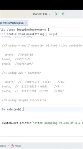 Swap 2 numbers using a simple expression without using a 3rd variable | Java interview questions