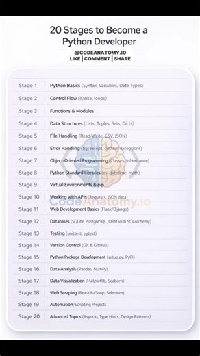 20 Stages to Become a Python Developer 🐍 (Complete Roadmap)