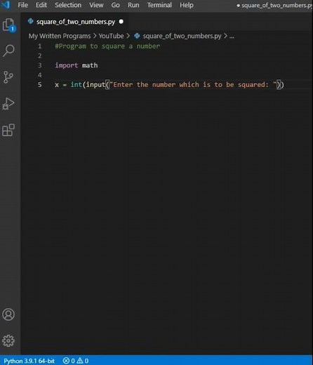 Square of a number in Python by user given inputs using MATH library | Quick Python Tutorials