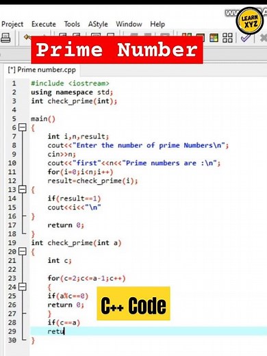 Prime Number program in c++ programming language