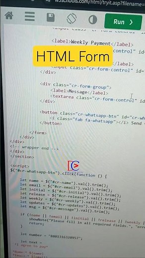 HTML Form Submission to WhatsApp Sent Message #css #frontendcourse #learnhtmlcssjavascript #htmlcss