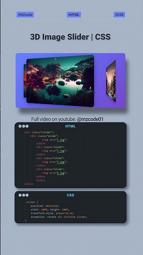 🔥 3D Image Slider Tutorial: Pure CSS Magic for MZCode01 Developers 🚀 #css #webdesign #coding #shorts