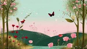 An alien landscape filled with strange flora and fauna AI generated animation. grunge, animals. Animations